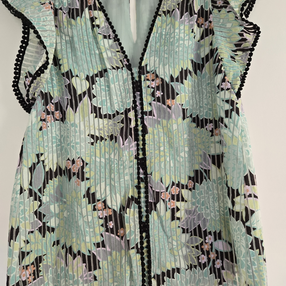 Kate Spade Mint Floral Pleated Blouse